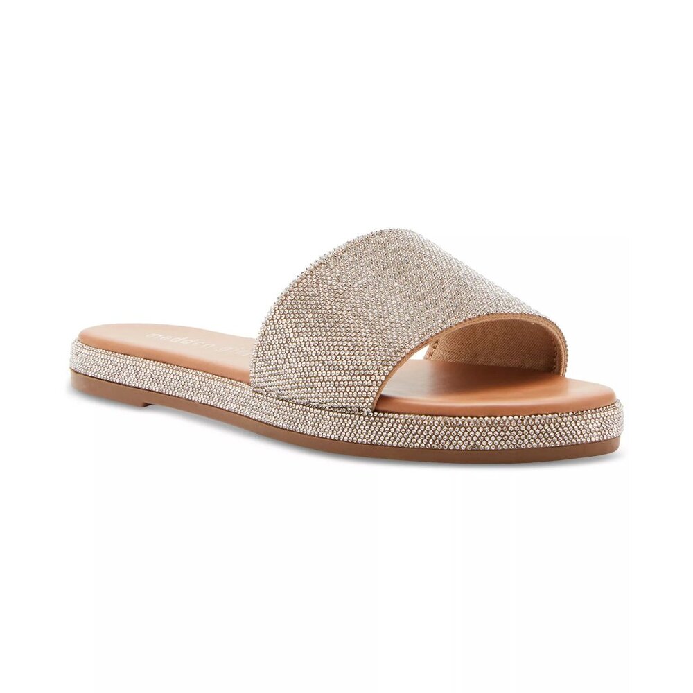 NWB Madden Girl Lizaa Rhinestone Slide Sandals Sparkly Silver Flats Size 9.5 - Picture 3 of 7